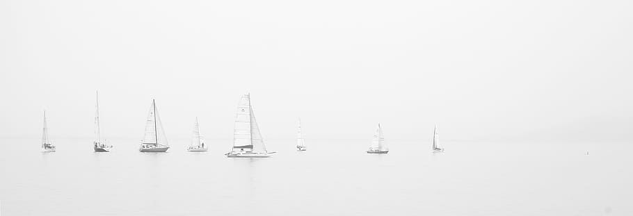 white boat's on sailing, boats, ocean, reflection, water, sea HD wallpaper