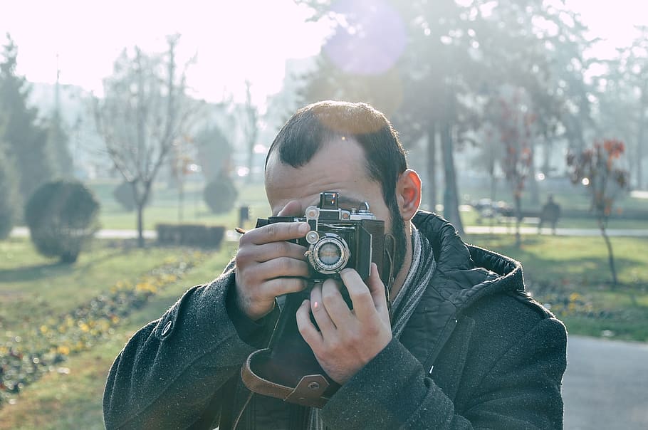 green, grass, nature, trees, sunrise, people, man, photographer HD wallpaper