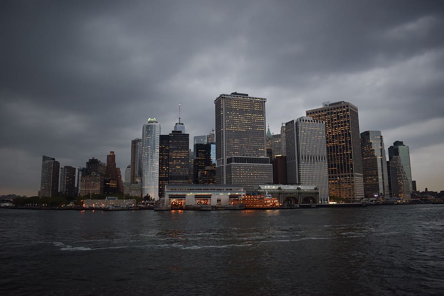 Lights, Architecture, newyork, skyscraper, storm cloud, cloud - sky HD wallpaper