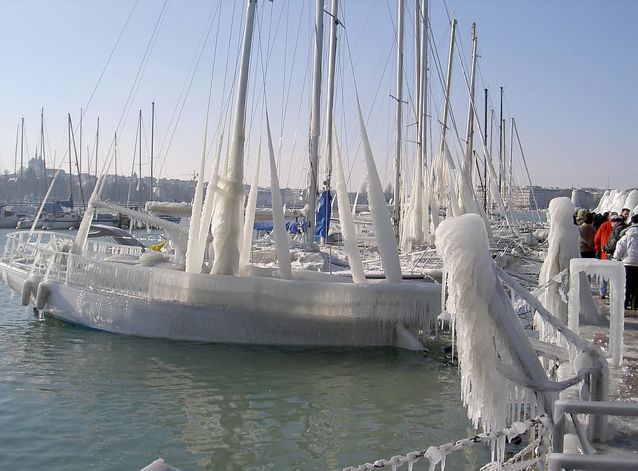 winter, ice, cold, gel, winter landscape, water, nautical vessel HD wallpaper