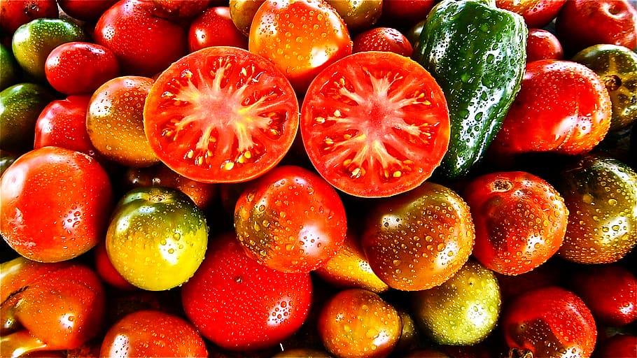 variety pile of vegetables, fruit, tomato, nature, food and drink HD wallpaper