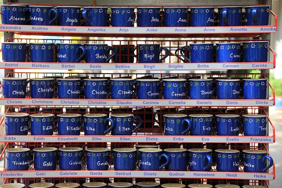Cup, t, name, blue, storage room, shelf, communication, e-commerce HD wallpaper