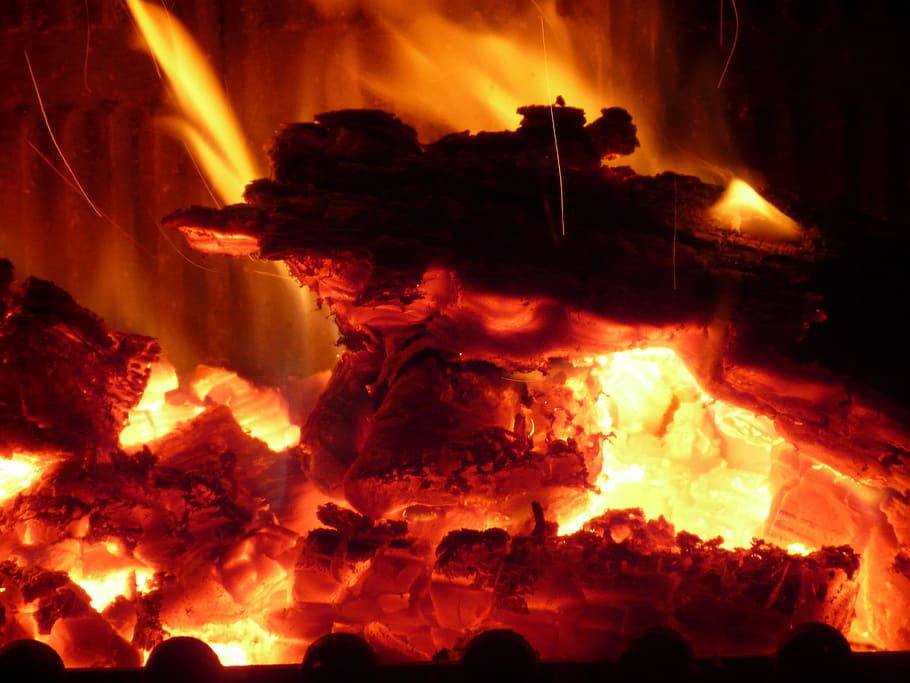 burning wood, fire, embers, heat, flame, hot, barbecue, heat - temperature HD wallpaper