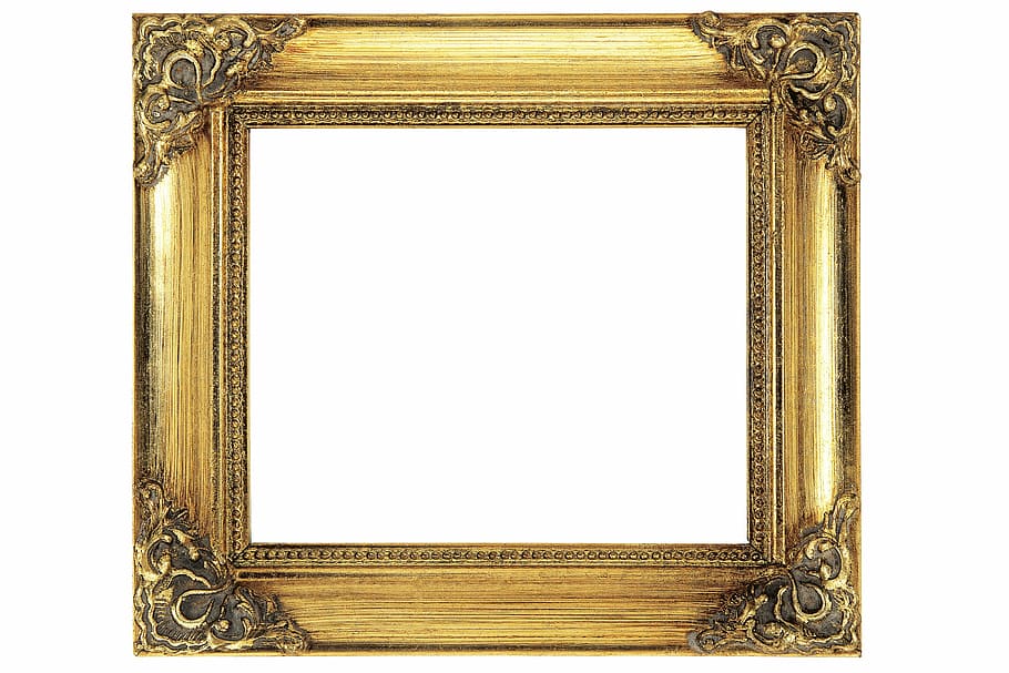 brown photo frame, gold, antique, wood, gilded, empty, decoration