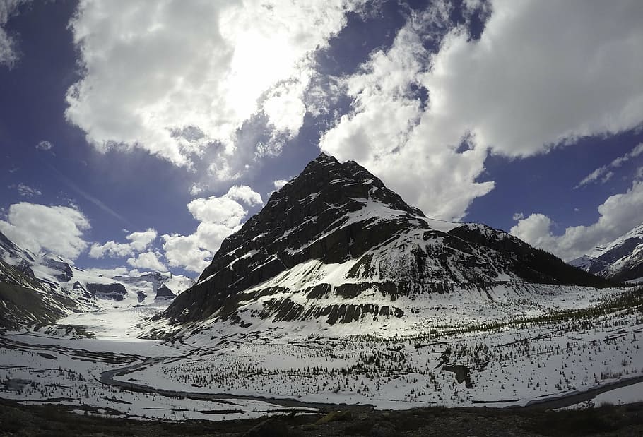 low angle view of snow-capped mountain, clouds, cold, landscape HD wallpaper