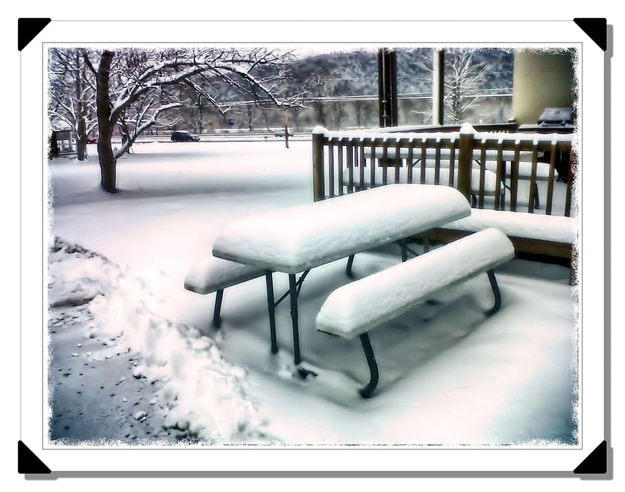 Snow, Bench, Winter, Frozen, Covered, white, cold temperature HD wallpaper