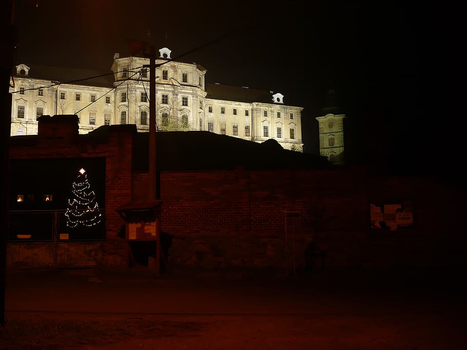 monastery, night, christmas, dark, chotěšov, lighting, architecture HD wallpaper