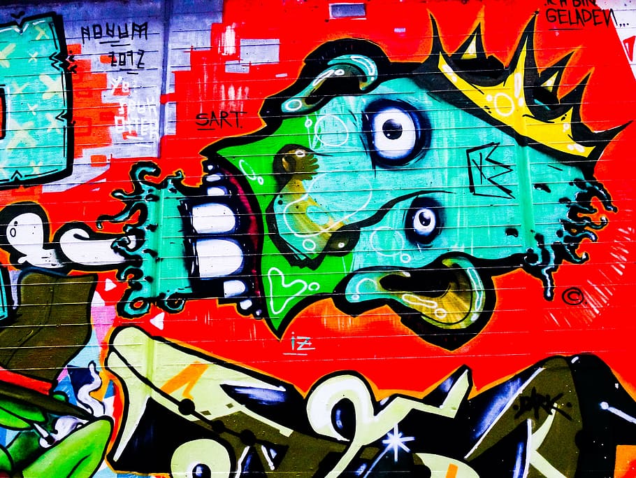 graffiti, decoration, painted, wall, art, red, head, face, drawing HD wallpaper