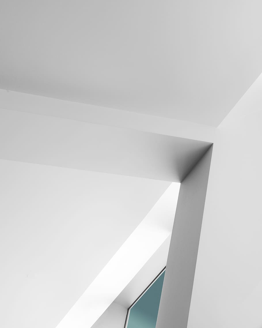 Cornered, white concrete ceiling, building, wall, interior, design HD wallpaper