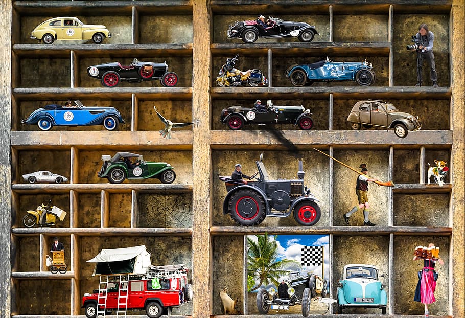 assorted car model paintings, oldtimer, collection, model car HD wallpaper
