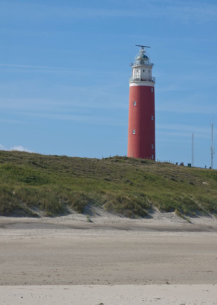 lighthouse, grass, dunes, wind, seafaring, texel, netherlands HD wallpaper