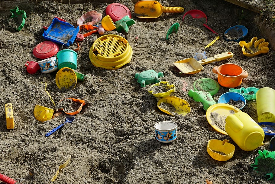 assorted-color plastic toy lot, sand, box, play, toys, at the beginning, HD wallpaper