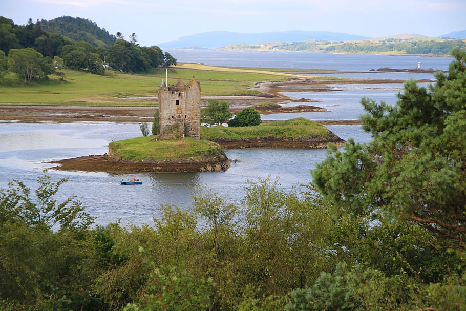 scotland, stalker castle, landmark, historical, argyll, water, HD wallpaper