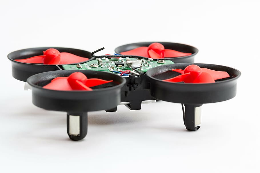 black and red drone on surface, mini drone, radio control, flying HD wallpaper