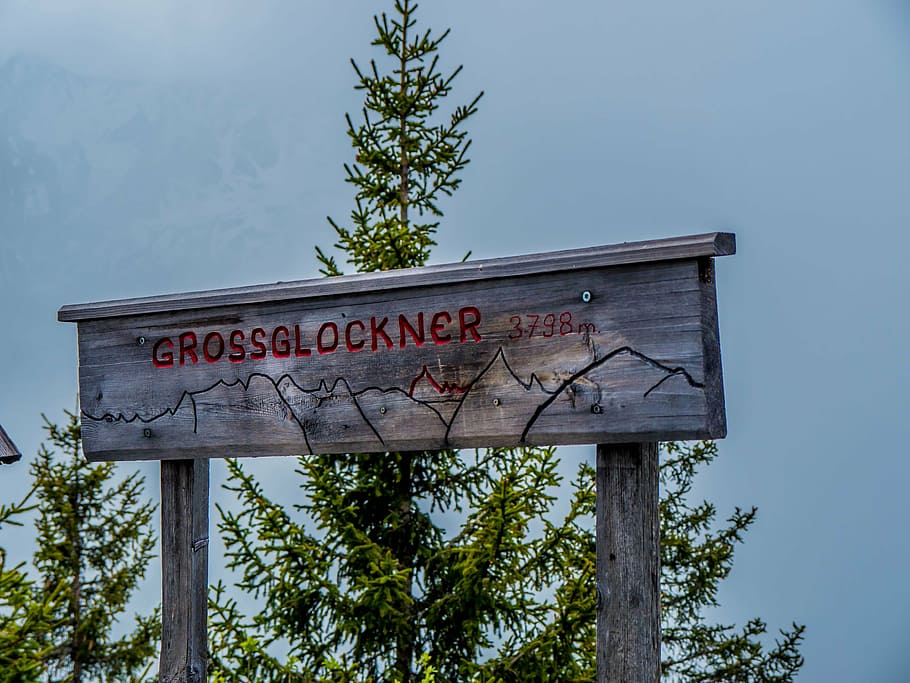 shield, grossglockner, mountains, clouds, text, communication HD wallpaper