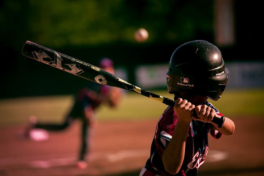selective focus photography of person holding baseball bat, child batting baseball, HD wallpaper