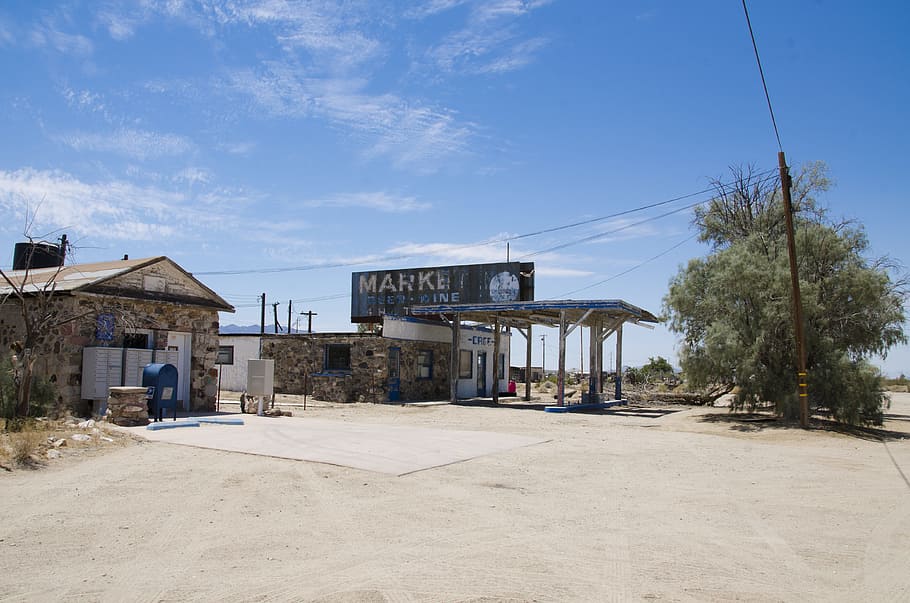 usa, california, desert, route 66, old gas station, leave, motorcycle route