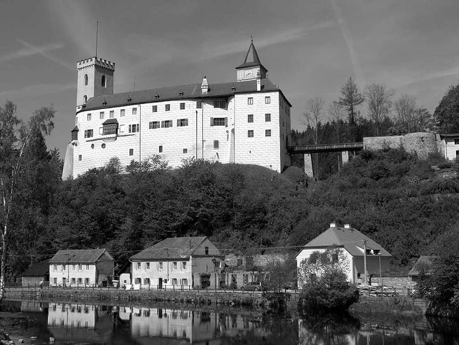 rosenberg, castle, heritage south bohemia, black And White, HD wallpaper
