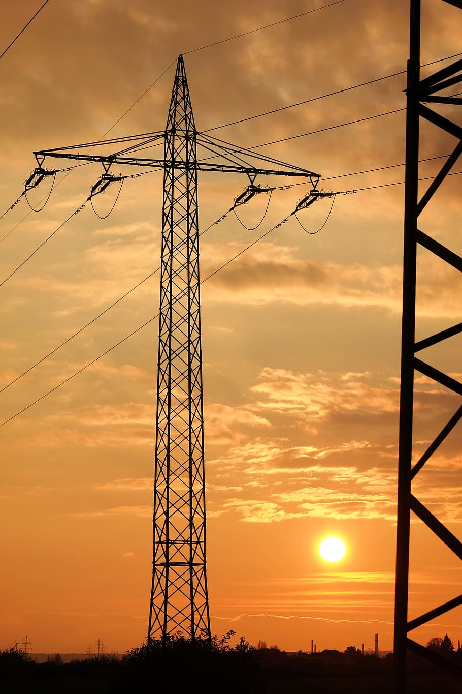 Sunset, Current, Steel, strommast, high voltage, pylon, power line HD wallpaper