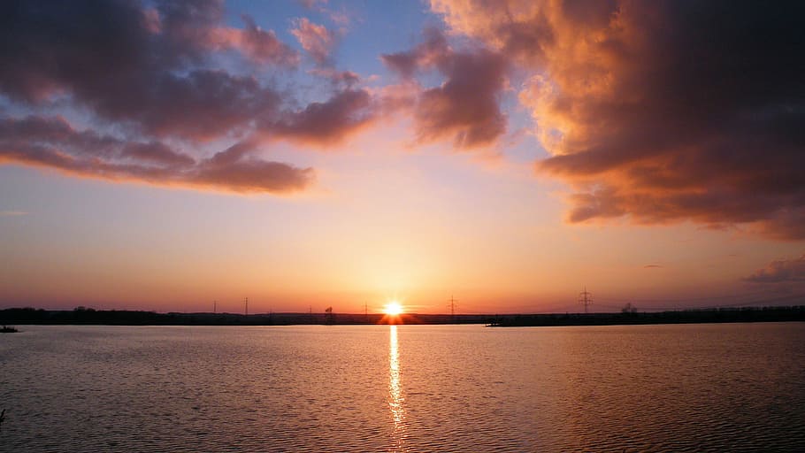 sunset, clouds, evening sky, abendstimmung, atmospheric, dusk HD wallpaper