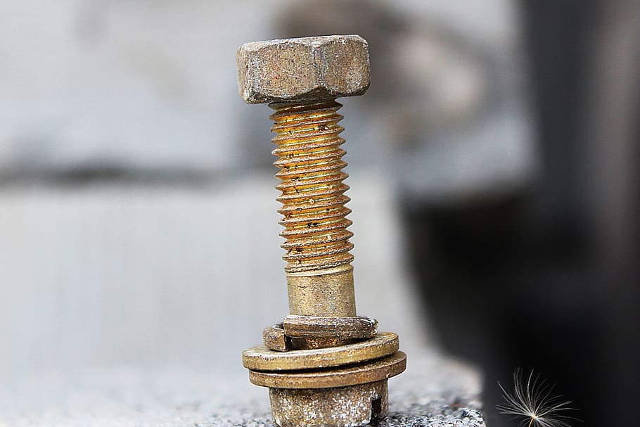 bolt, grey, concrete, macro, close, screw, nut, thread, fasteners HD wallpaper