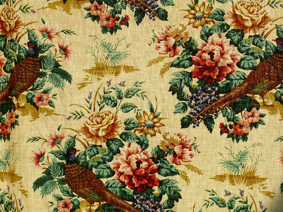 close-up photo of multicolored floral textile, curtain, beige HD wallpaper