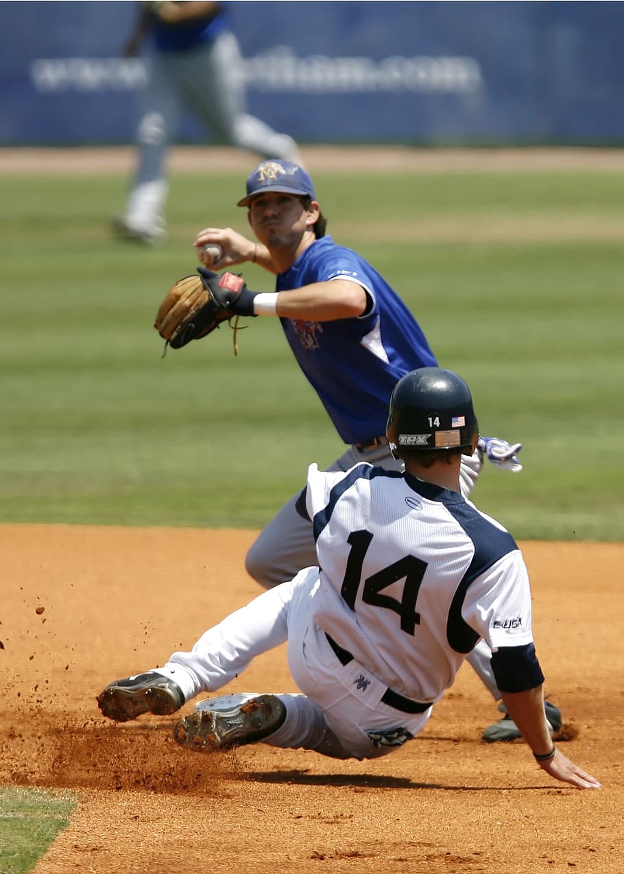 baseball, college baseball, slide into second, second base, HD wallpaper