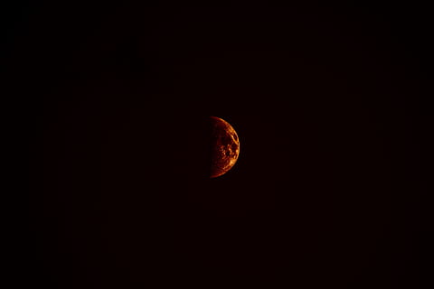 half moon, partial lunar eclipse, black, background, night, sky HD wallpaper