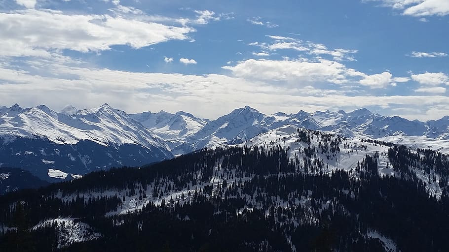 Mountains, Tyrol, Forest, Wintry, Alpine, ridge, ski area, skiing HD wallpaper
