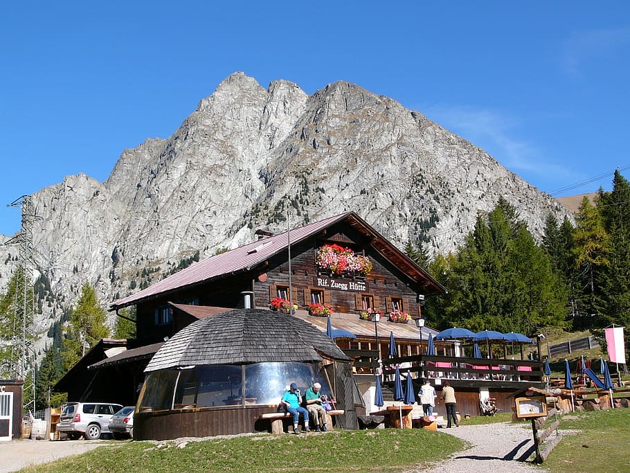 zuegg hut, dolomites, alpine, meran, mountain, nature, alpe, HD wallpaper