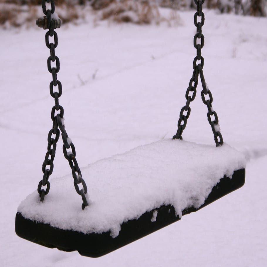 snow, snowy, swing, winter, chain, no people, metal, focus on foreground HD wallpaper