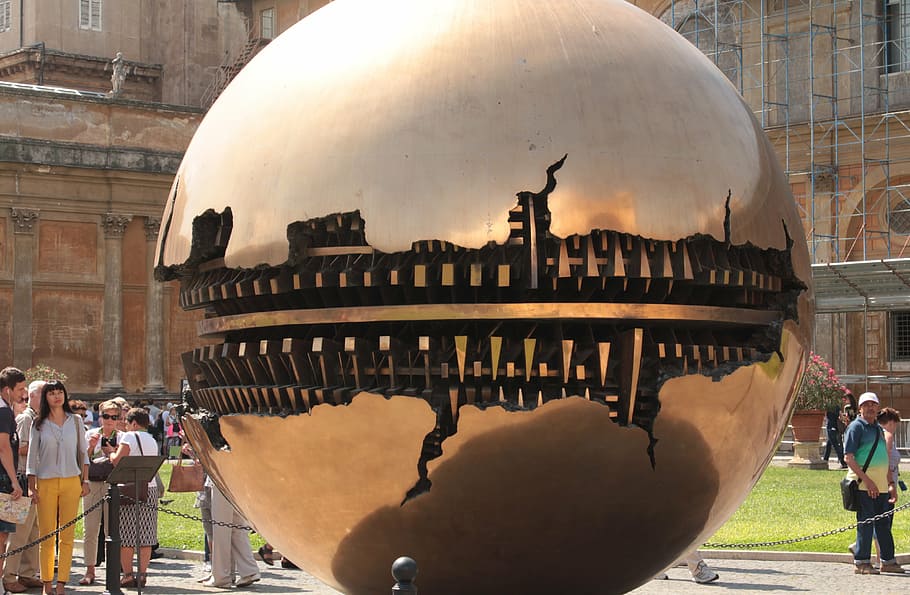 globe, museum, gold, architecture, group of people, men, real people HD wallpaper