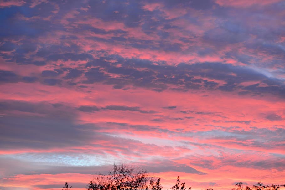 Night, Evening, Red Sky, Clouds, late, after sunset, broken cloud HD wallpaper