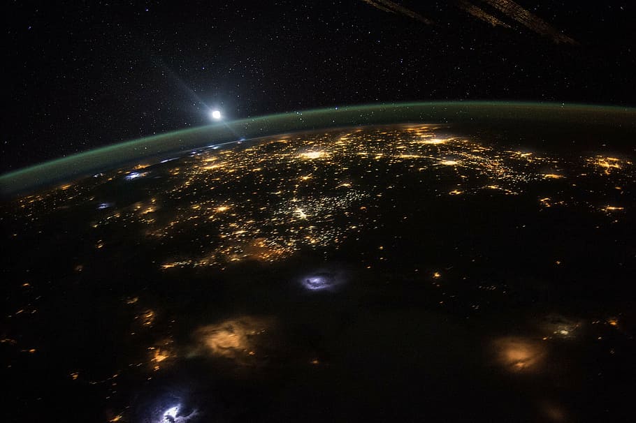 photography of earth via satellite, sunrise, international space station