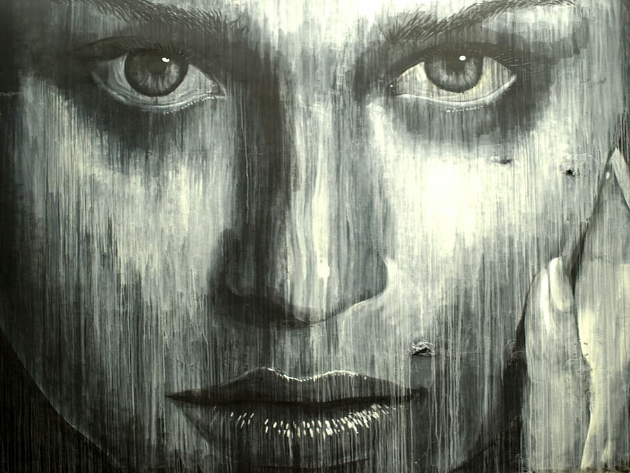 woman's face painting, sketch, street art, graffiti, urban, funky