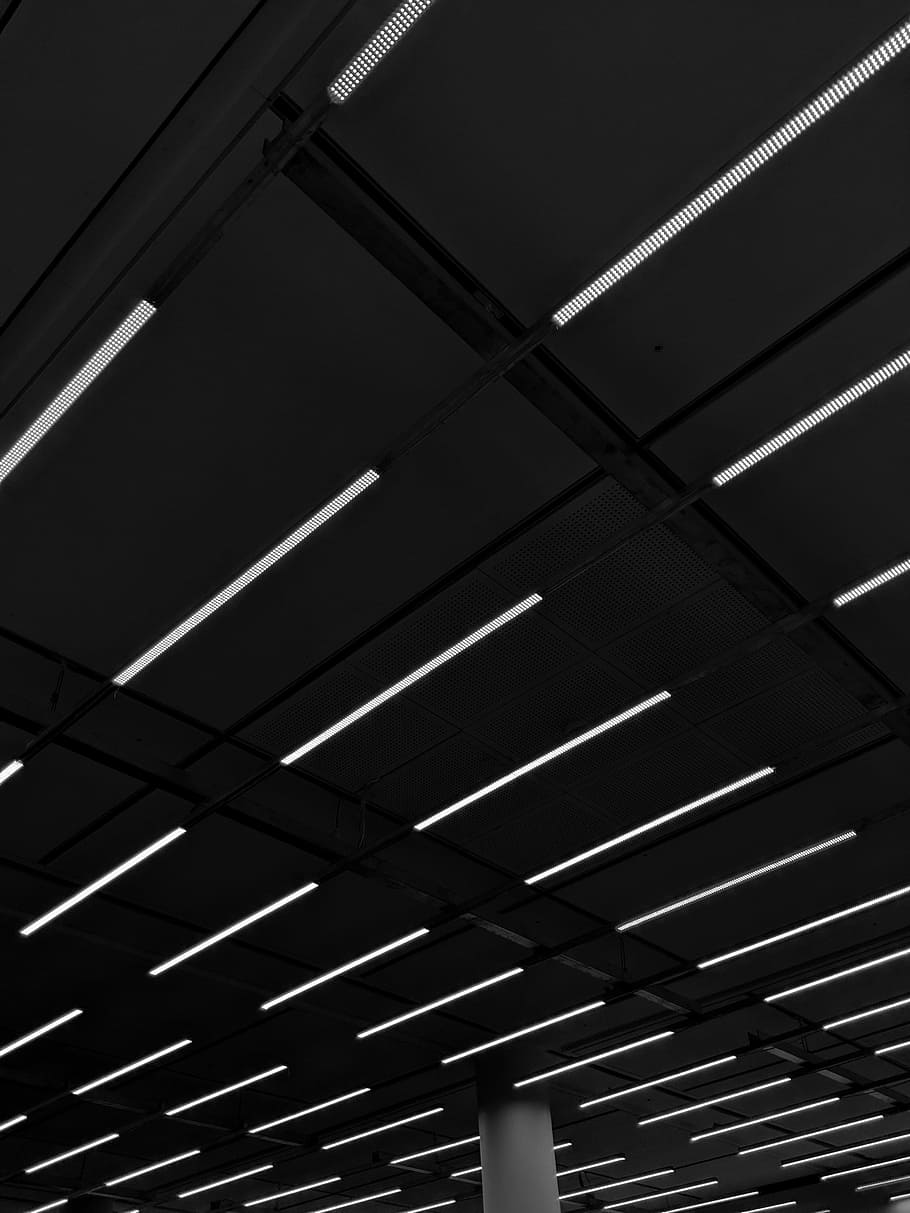white ceiling frame, white LED lights on ceiling, pattern, repetitive, HD wallpaper