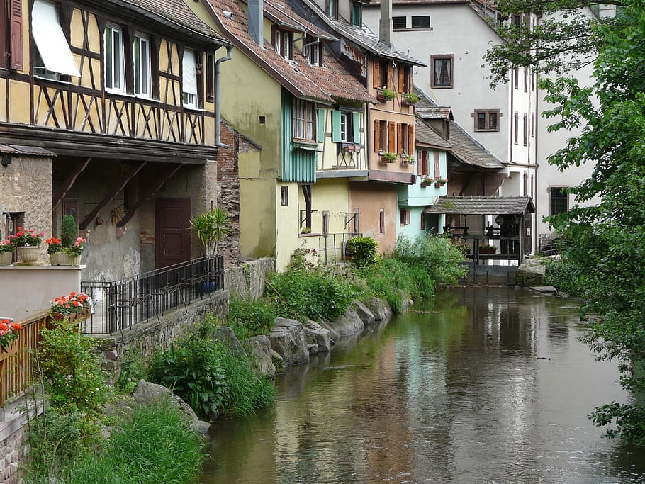alsace, truss, river, building, architecture, built structure HD wallpaper