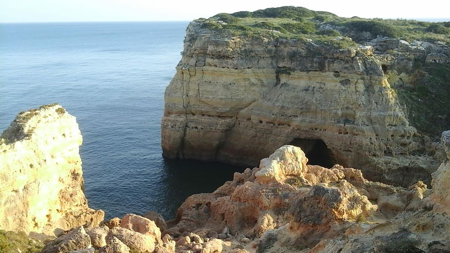 Sandstone, Layers, Rock, Ocean, cliff, sea, rock - object, nature HD wallpaper