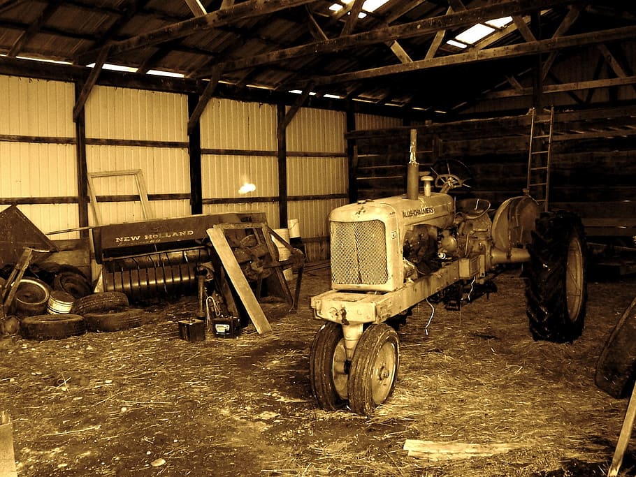 Tractor, Barn, Farm, Equipment, Vintage, rural, agriculture, HD wallpaper