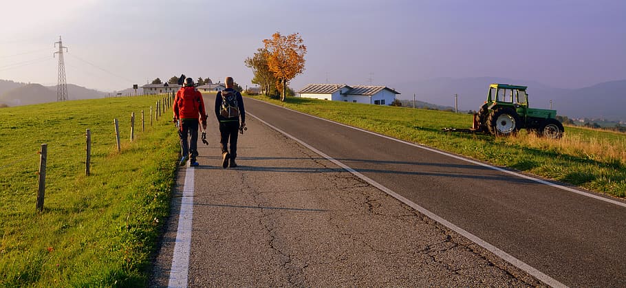 excursion, walk, road, tractor, mountain, the european path HD wallpaper