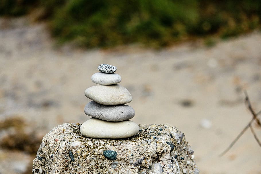 selective focus photography of stacked stones, rocks, five, plain, HD wallpaper