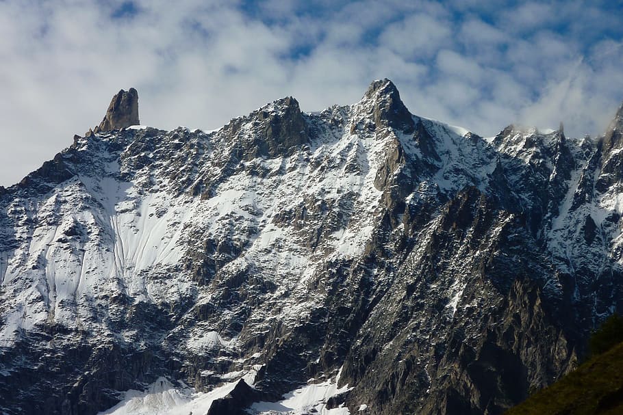 clouds, mountain, crest, snow, rock, sky, landscape, italy HD wallpaper