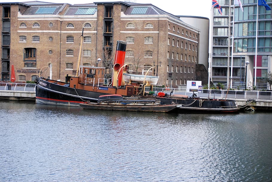 docklands, canary, wharf, london, boat, water, nautical vessel
