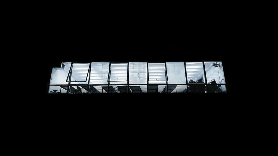 Studio 13, glass window overseeing sky, light, night, architecture HD wallpaper