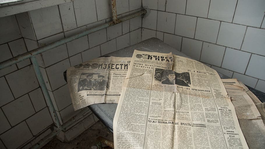 newspaper, russian, historic, izvestia, table, pripyat, ukraine
