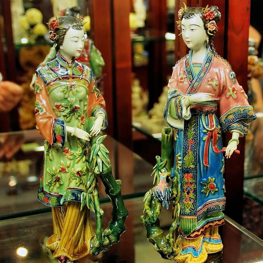 china, guangdong, statues, crafts, ceramic, courtesans, decoration HD wallpaper