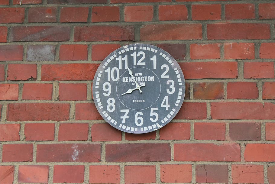 clock, garden, time of, wall, wall - building feature, brick wall HD wallpaper