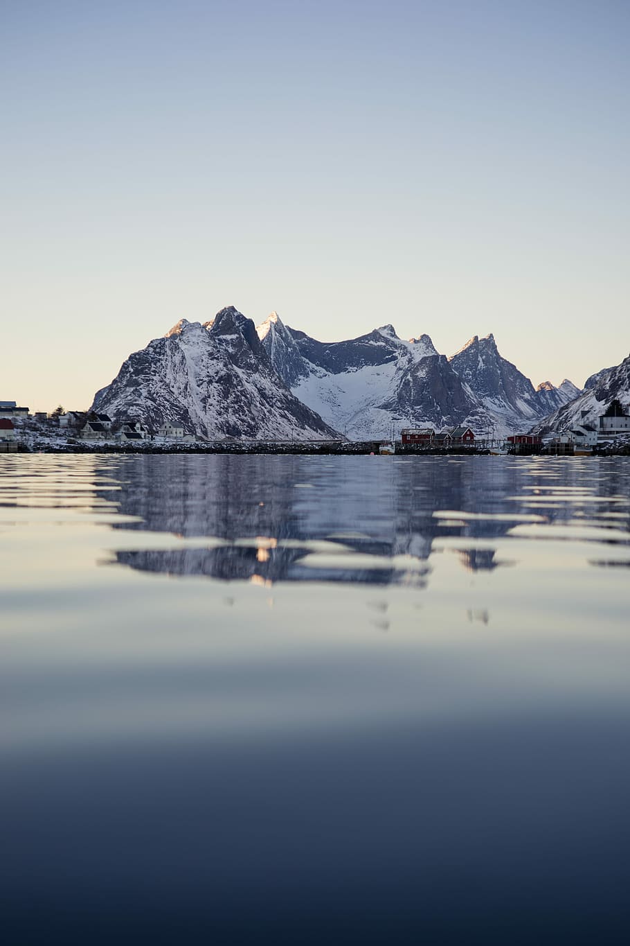 snow capped mountains with reflection on body of water, mountain covered with ice near sea HD wallpaper