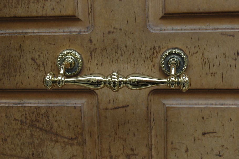 Door, Input, Metal, Handle, Gold, building, close-up, wood - material HD wallpaper