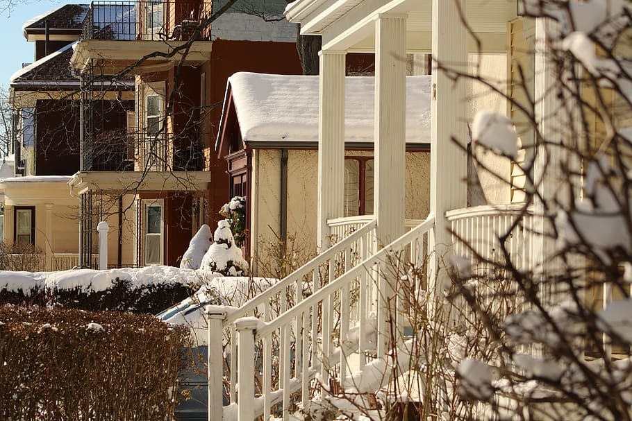 somerville, ma, winter, snow, houses, porch, massachusetts HD wallpaper